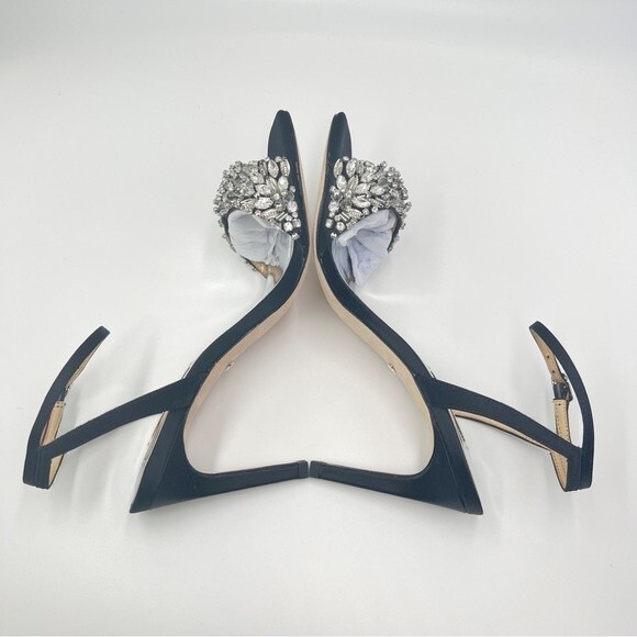 Badgley Mischka Size 6 Rider Black Satin Jeweled‎ Dress Sandals Heels Shoes - Picture 8 of 14